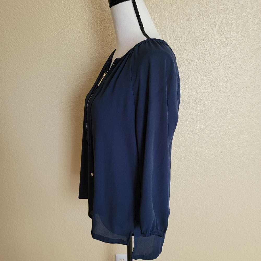 MICHAEL Michael Kors Navy Blouse with Gold Zipper - Picture 4 of 10